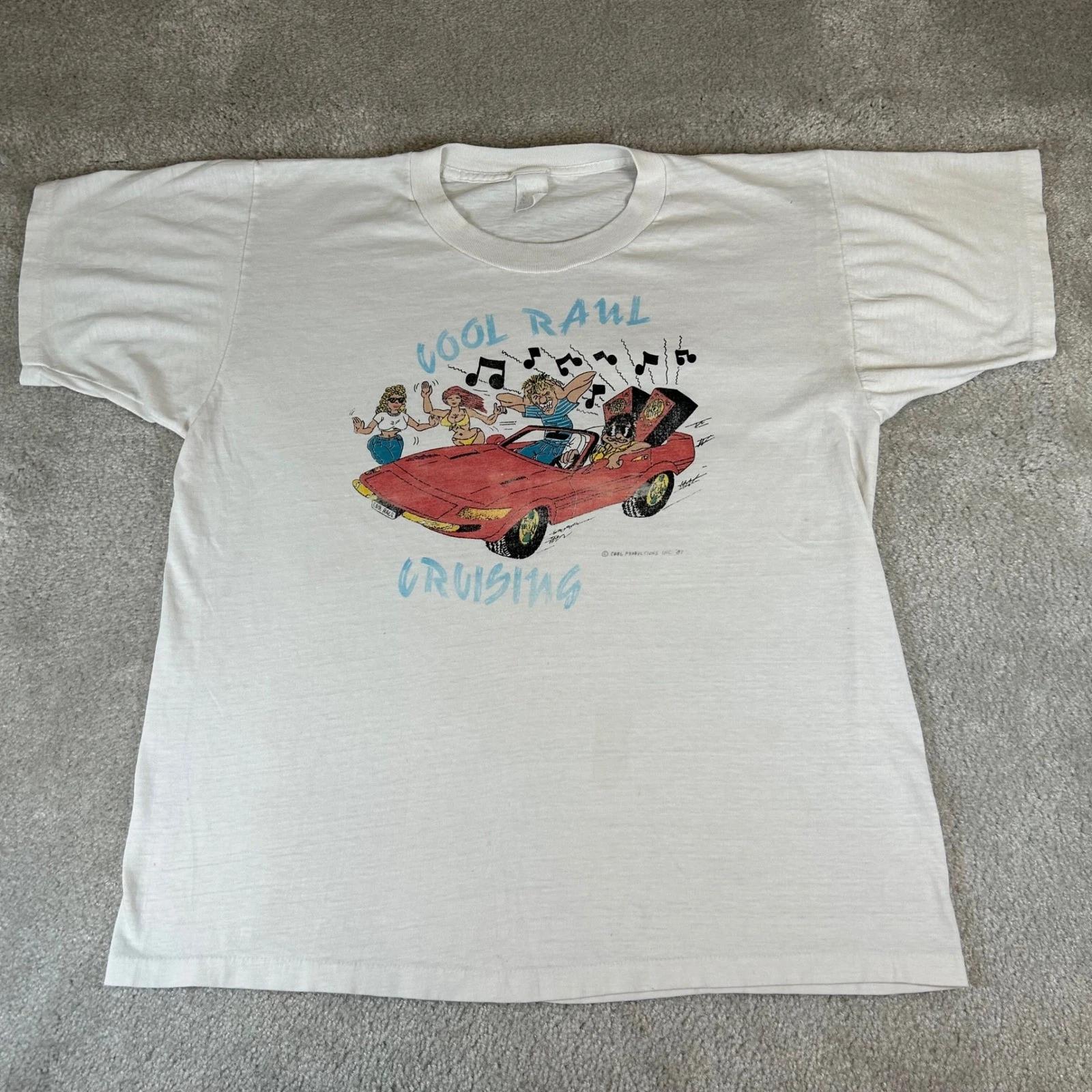 

Vintage 80s Cool Raul Cruising T-shirt Mens XL White 1987 Graphic Street Rod USA XL