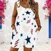 Women Plus Size Red Blue White Star Printed Sleeveless Ring Strap Scoop Neck Loose Romper With Pockets