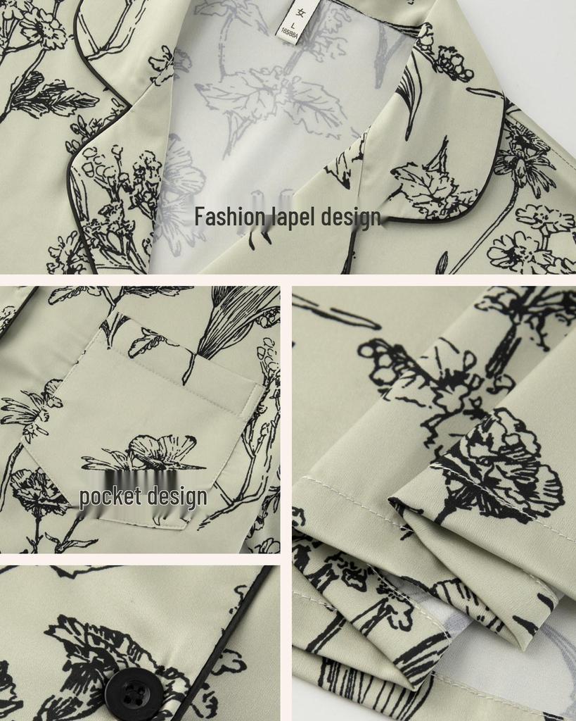 Women's Summer Floral Ice Silk Short Sleeve & Shorts Loungewear Set