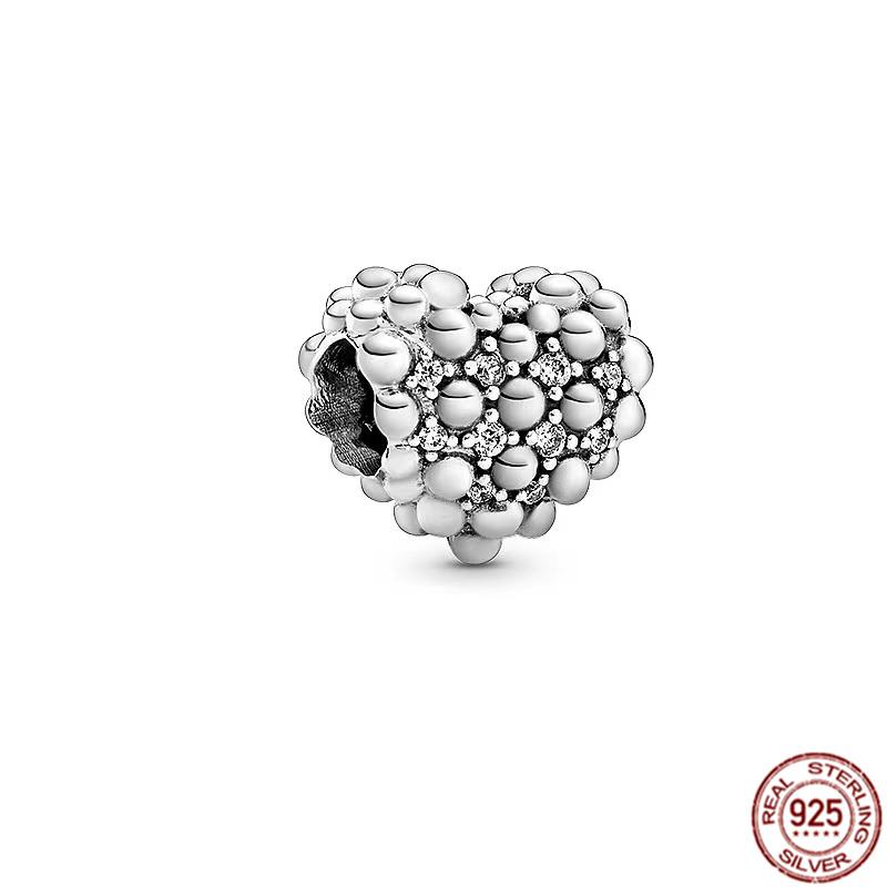 Fine S925 Sterling Silver Love You Mom Double Heart Split Dangle Charm Beads Fit Original  Bracelet DIY Women Jewelry Gift