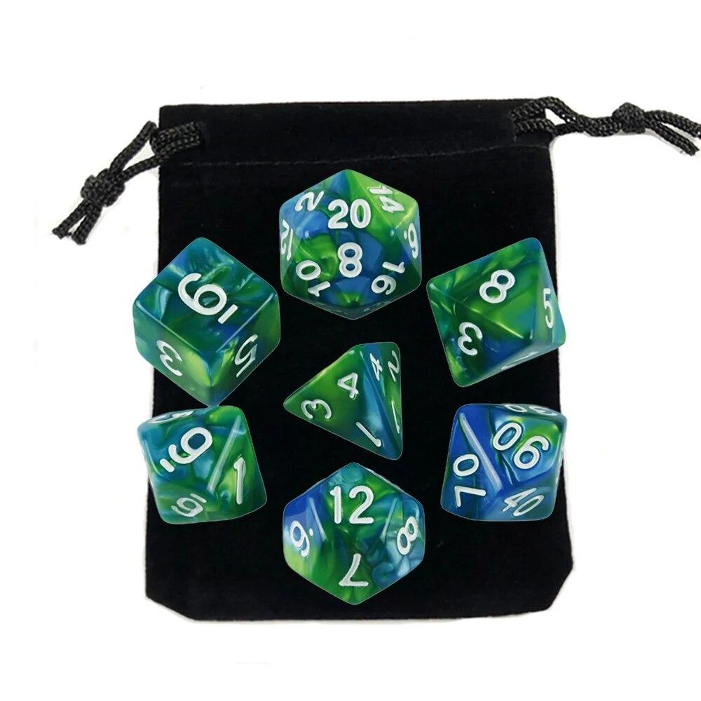 7pcs Dice with Bag DnD D4,d6,d8,d10,d%,d12,d20 Polyhedral Board Game Pieces RPG