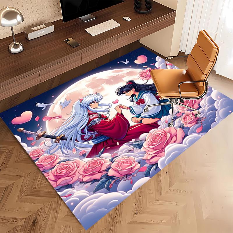 1pc Inuyasha & Kagome Print Area Rug - Soft, Washable Non-Slip Indoor Mat, Living Room, Home Office Decorative Rug,Office Decorative