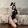 Meizhilan Patent Leather Lace-Up Bunny Girl Lingerie Set