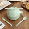 1Set Cute Noodles Bowl with Lid Handle Dinnerware Wheat Straw Style Soup Bowl Microwavable Bowl LS