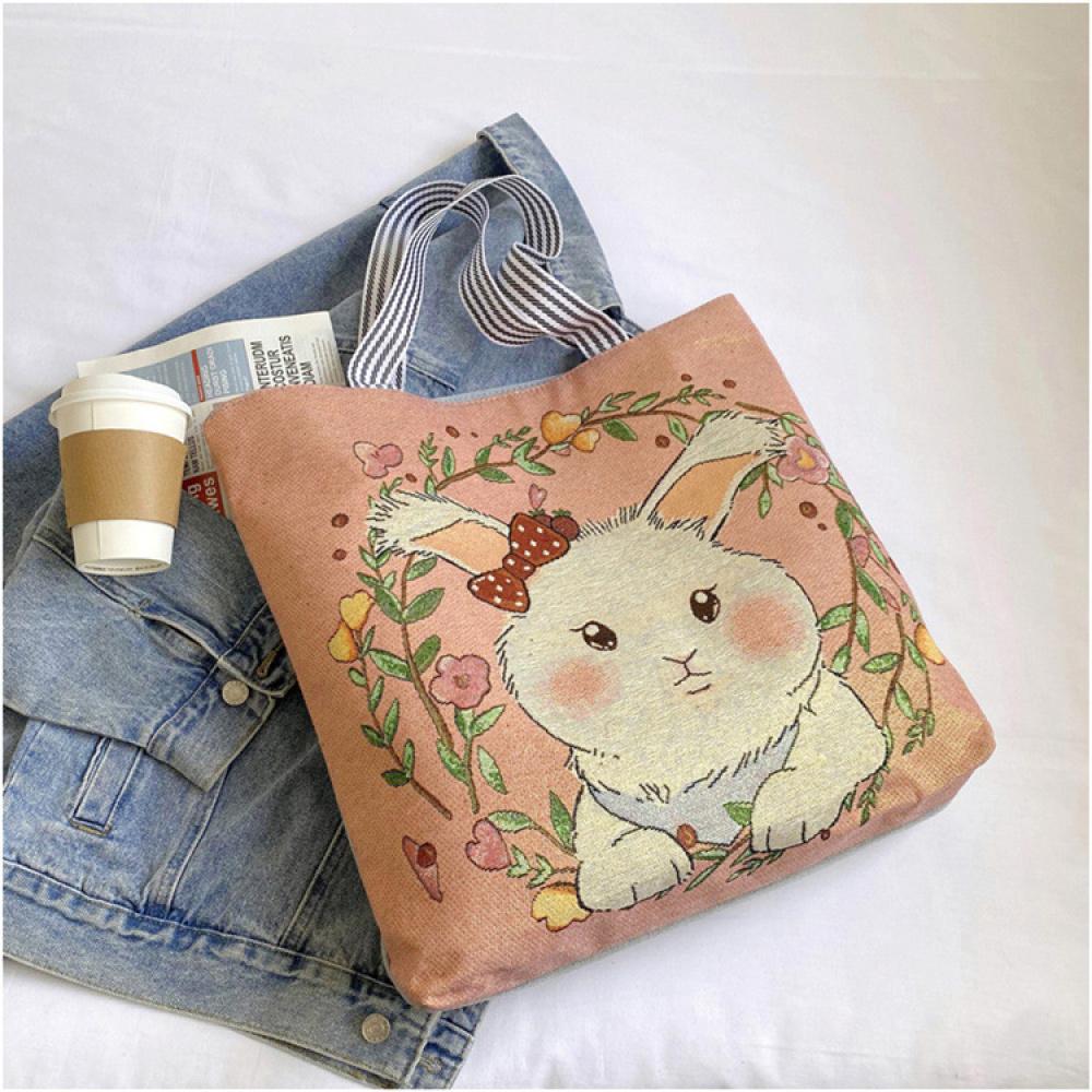 Canvas Bags Handbag For Women Shopper Cute Cat Shopping Tote Bag With Zipper Designer Bag Japanese Style Cartoon Large Shoulder Bags