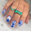 Oval Chinese Style Blue and White Porcelain Nail Art Fake Nail