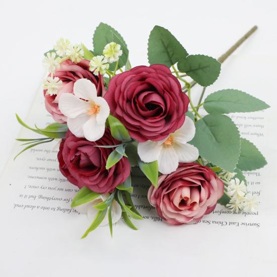 Simulated Roses Artificial Flowers Bouquet Real Touch Fake Roses for Home Wedding Office Decor Faux Silk Flowers All Year Round Bouquet for