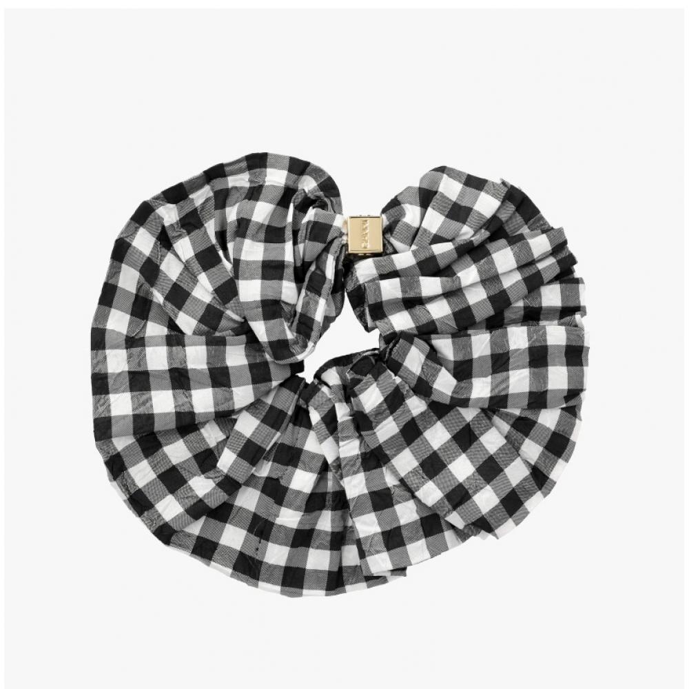 Ganni Check Crinkle Taffeta Scrunchie Hairband A6843 004
