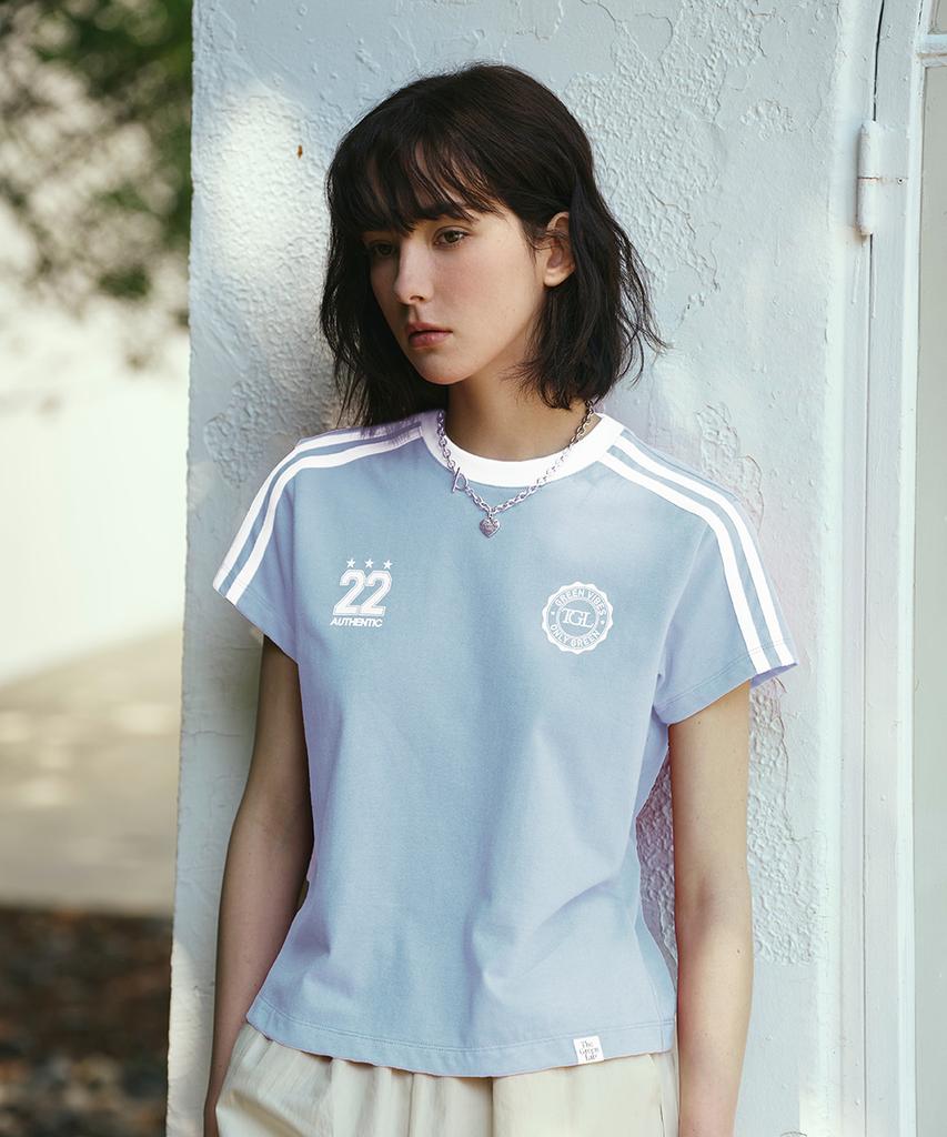 THE GREEN LAB Soccer Football Color Block Short Sleeve T-Shirt [White-Green]
