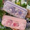 Stylish Double-Layer Canvas Pencil Case for Kids - Cute Badge Design, Large Capacity, Perfect for Primary Students