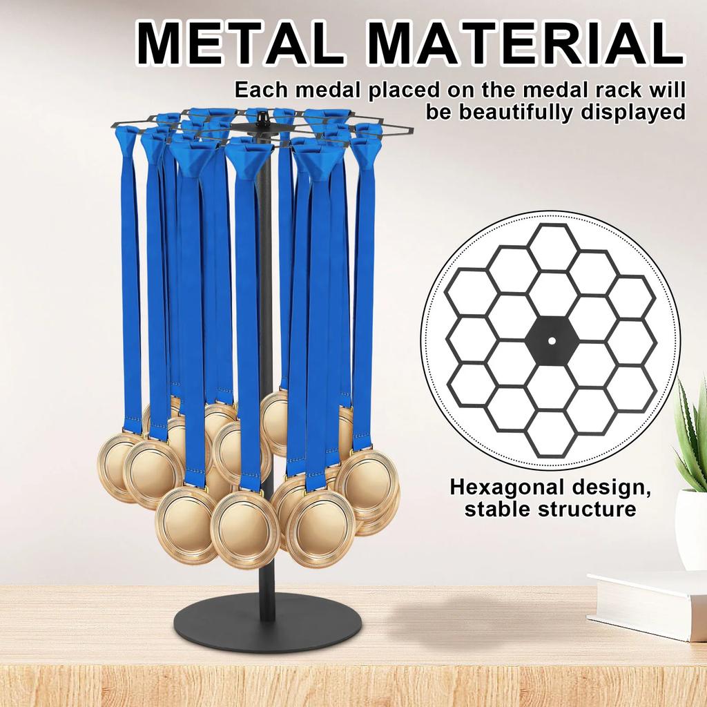 360° drehbarer Medaillenständer, Tisch-Medaillenhalter, Metall-Präsentationsständer für ca. 45 Medaillen