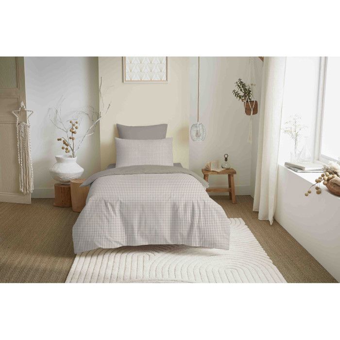 Pack complet housse de couette réversible "Vanessa" 4 pièces pour lit 90 x 190 Gabrielle Naturel