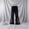Womens High-Waisted Embroidered Butterfly Rhinestone Denim Pants Vintage Slim Fit Flared Jeans