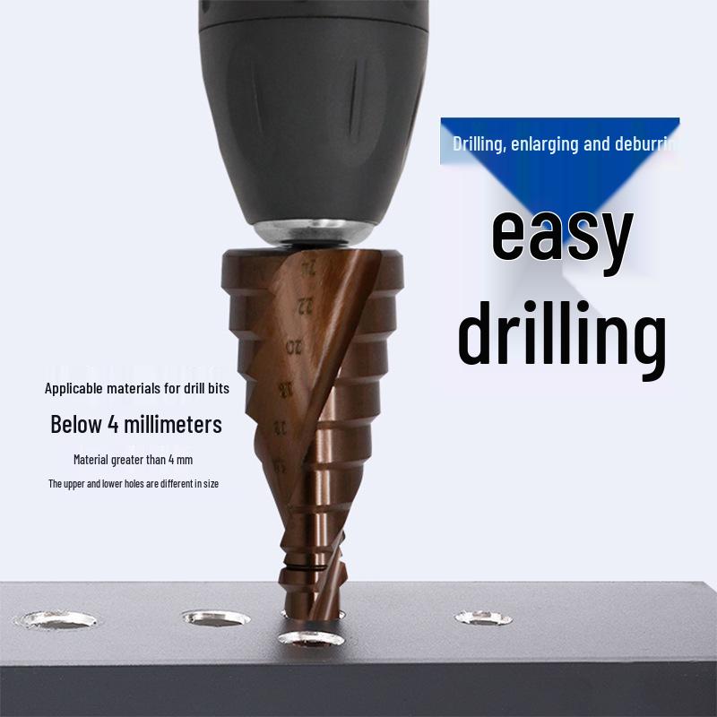 Cobalt Step Drill Bit, M35/Co Stainless Steel Hole Opener, Industrial Grade Hex Shank Cone.
