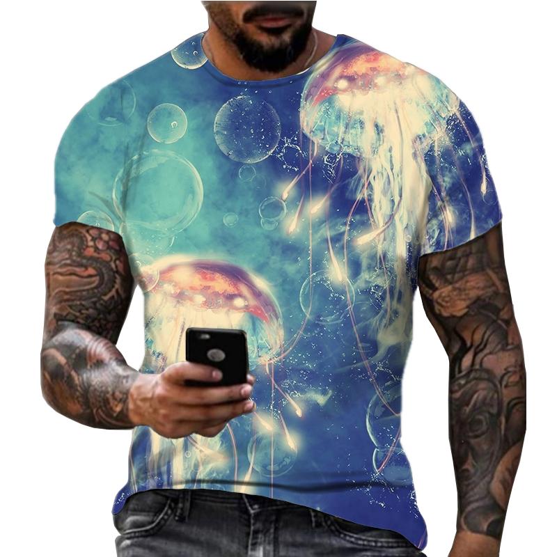 Summer Hot and Colorful Jellyfish Pattern 3D Printing American Casual Sports and Fitness Short Sleeved T-shirt
