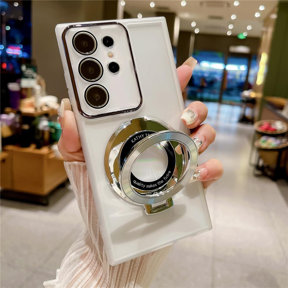 Luxury Plating Holder Case For Samsung Galaxy S24 S23 S22 Plus Ultra S23FE S21FE S20FE M13 M33 M14 M54 Soft Clear Stand Cover