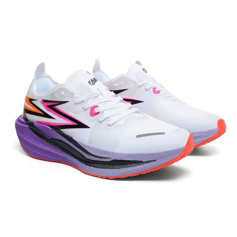 Flying Burning 4 Professional Marathon Running Shoes Carbon Board Racing PB Running Shoes Shock Absorption Training Shoes Light White Sneakers