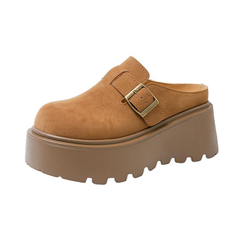 Damen-Frühlings-Neuzugang mit dickem Boden, halb schleifende Zehenpantoffeln, Damen-Gürtelschnalle, kleine höhenverlängernde Pantoffeln für Damen