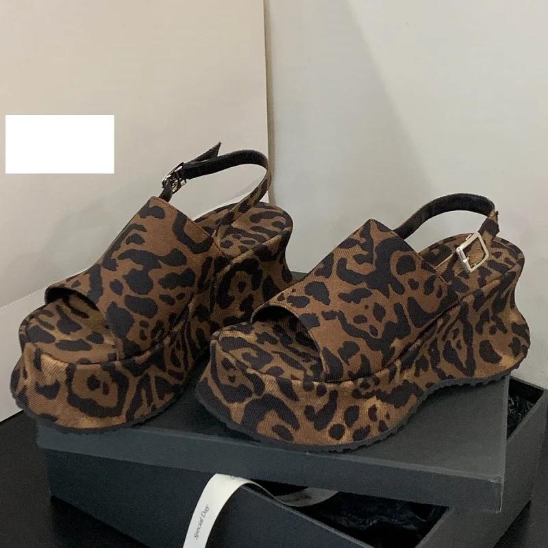 Eilyken New Summer Peep Toe Leopard Print Platform Wedges Women's Sandals Roman Style Buckle Strap High Heels Party Shoes