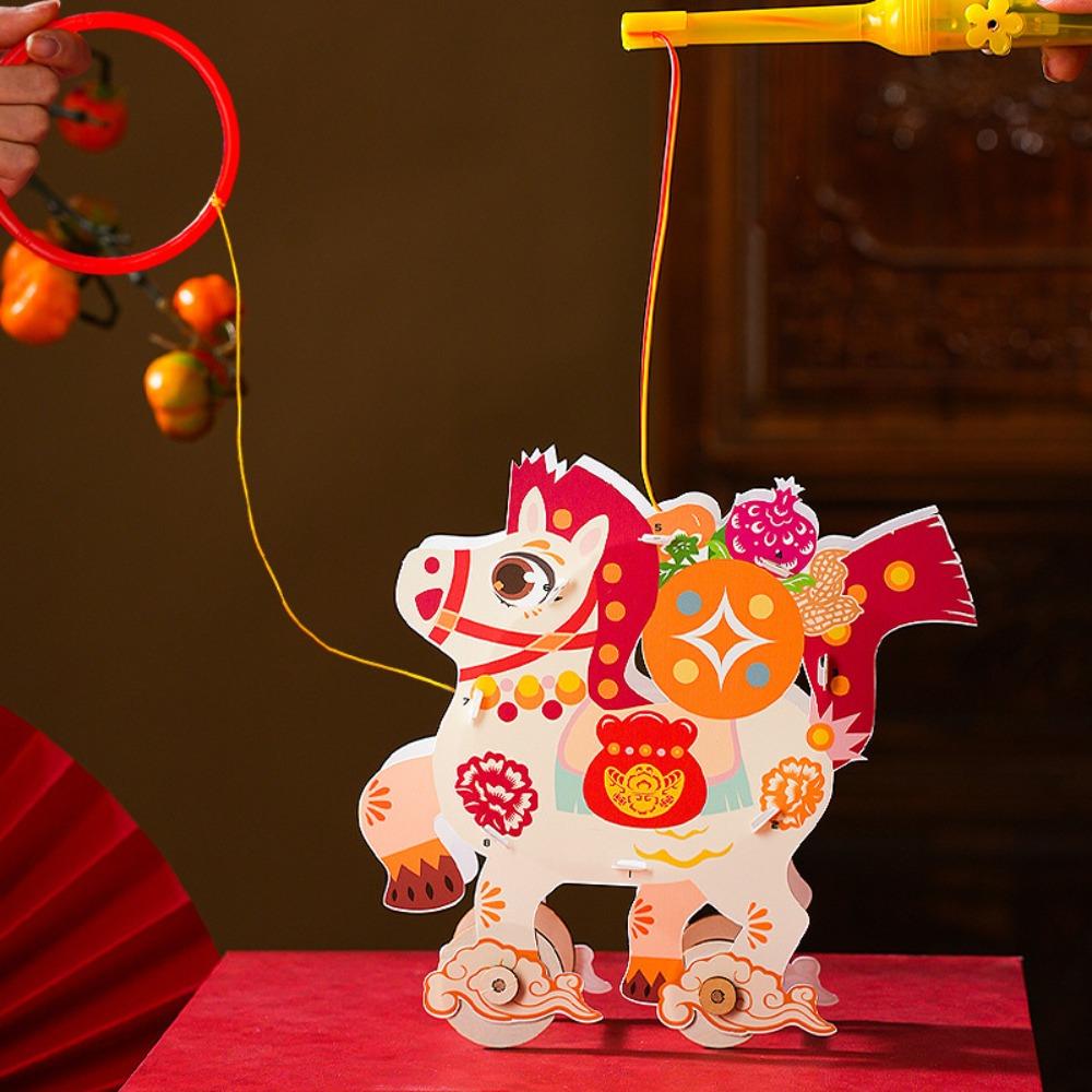 DIY Chinese New Year Lantern Luminous Traditional 2026 Horse Year Lantern Cartoon Cute PVC Transparent Horse Lantern