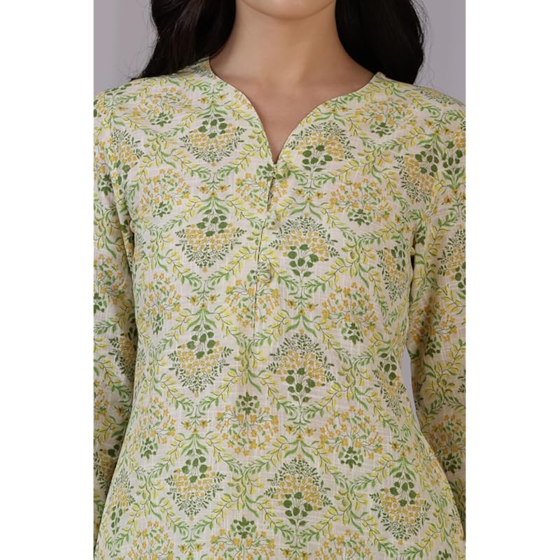 W for Woman Off-White Floral Printed Pure Cotton A-line Kurta and Pants Co-ord Set (Size: M)-WS12336-125449