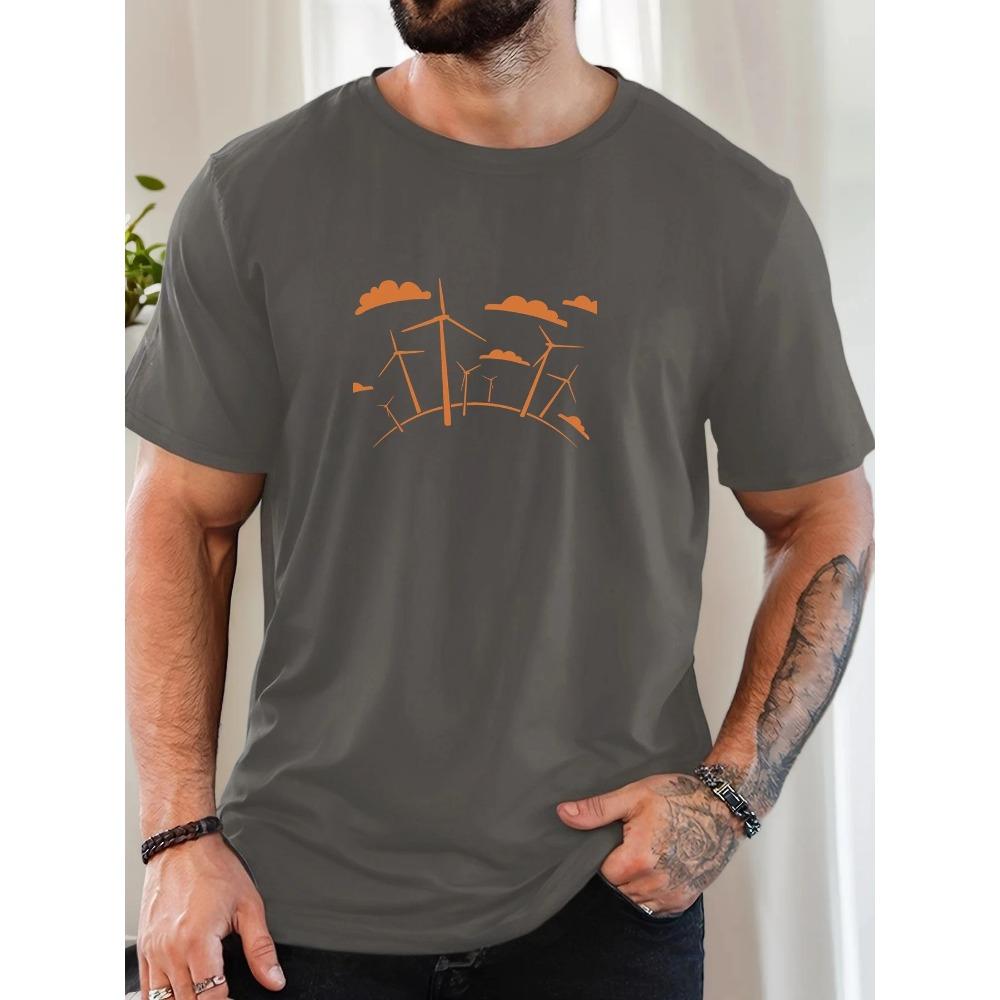 Men's Windmill Pattern Summer Casual Crew Neck Short T-Shirt