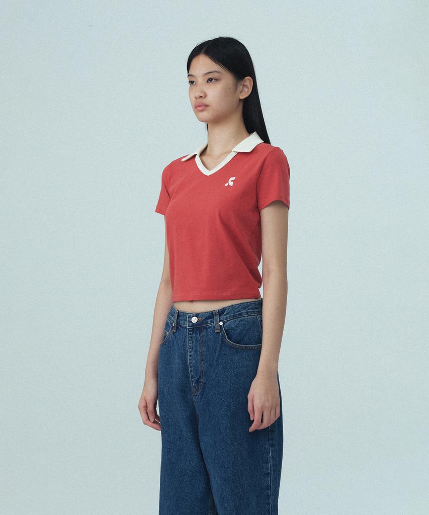 REST&RECREATION V-Neck Collar Top - Brick Red