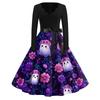 Women's Casual Fashion Halloween Printed V-Neck Vintage Dress