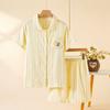 [Short] Summer pajamas women's new% cotton cartoon cardigan double-layer yarn loungewear set