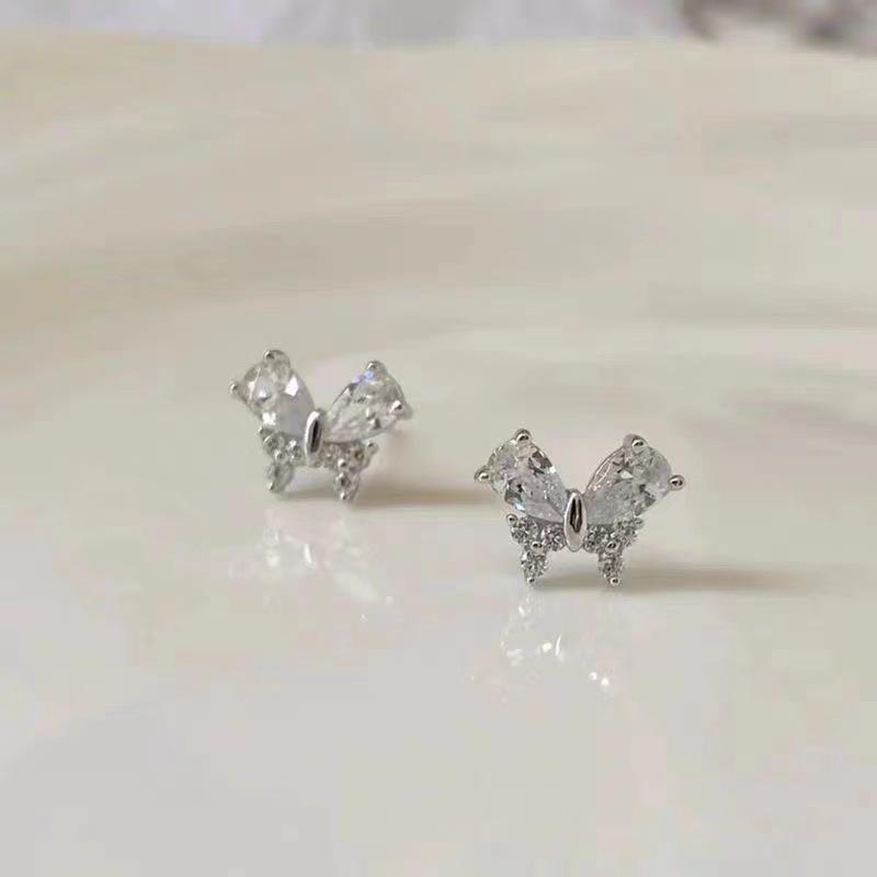 Beixi S925 Silver Butterfly Stud Earrings for Women - Lightweight Luxury Niche Design