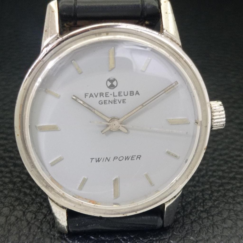 VINTAGE FAVRE LEUBA TWIN POWER 253 HAND-WINDING SWISS MENS GREY WATCH a703019-1 R212-a703019