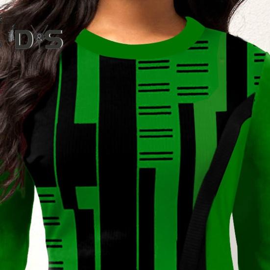 Women Autumn Winter Geometric Print Blouse O Neck Long Sleeve Side Split Hem Mid Length Pullover Tunic Tops Streetwear