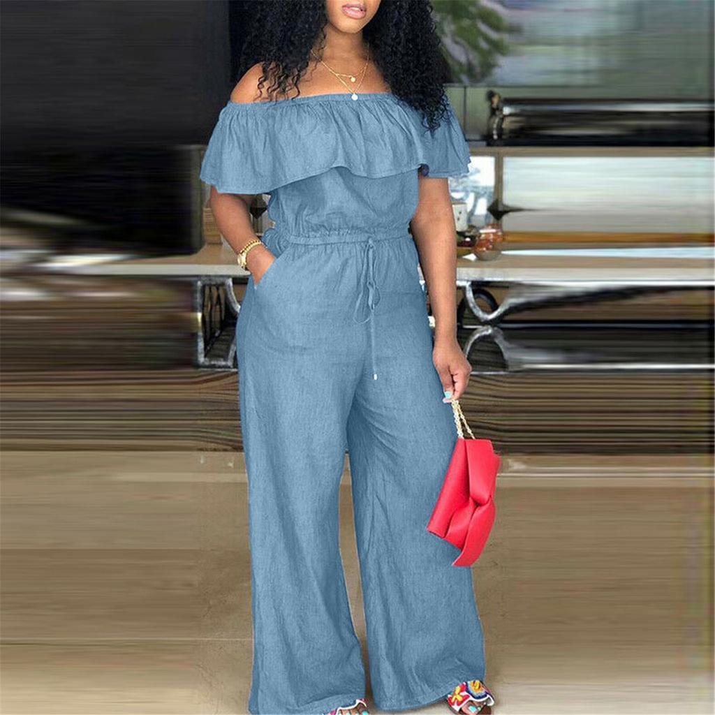 Eine Schulter ärmelloser Overall für Frauen Mode Denim Beine Hosen Strampler Eleganter Overall mit hoher Taille