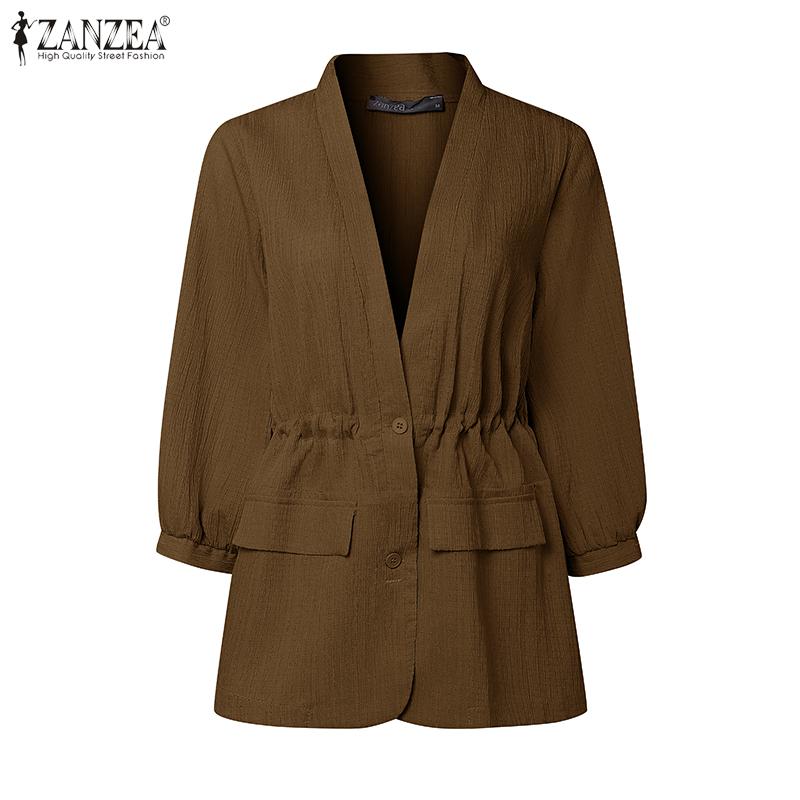 ZANZEA Women Casual V-Neck Solid Color Loose 3/4 Sleeve Cardigan Blouse