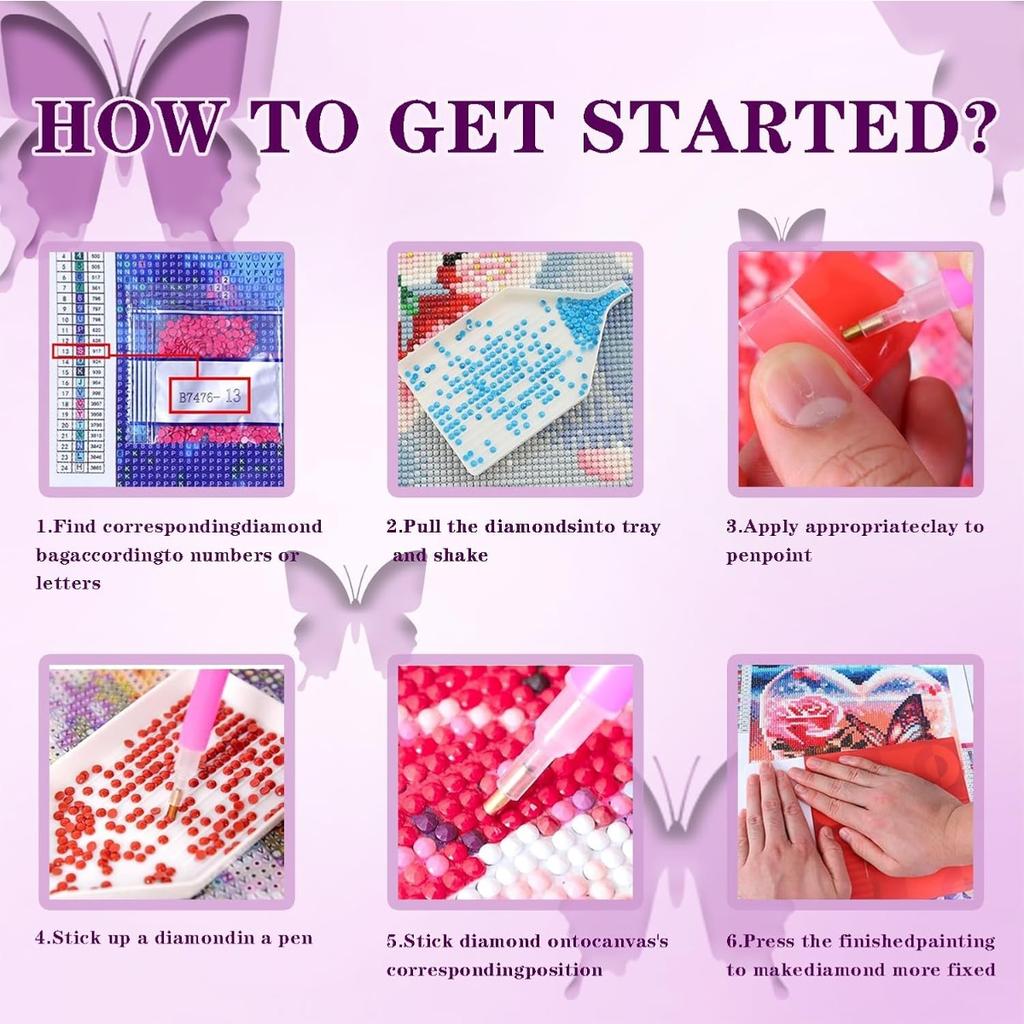 5D Diamond Painting Butterfly Art Kit DIY Colorful Round Gem Cross Stitch Decoration Home Wall Mural Ornaments