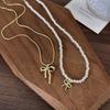 Stylish Beaded Necklace with Bowknot Pendant Choker Necklaces Fashionable Jewelry Gift Adjustable Chain for Women Girls
