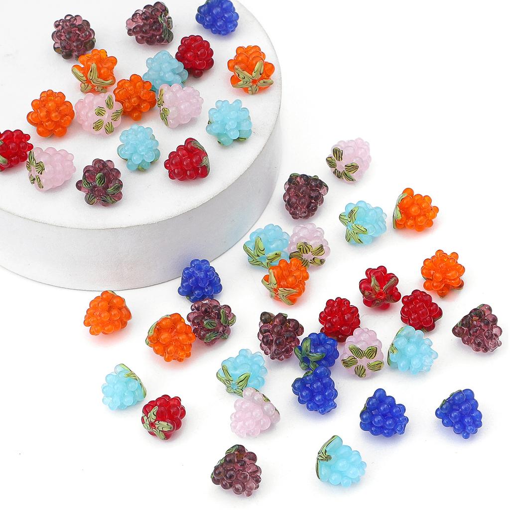 SG14 2Pcs Mini Cartoon Multicolored Cute Fruit Glass Beads Fruits Handmade Raspberries DIY Bracelet Earrings Trend Accessories