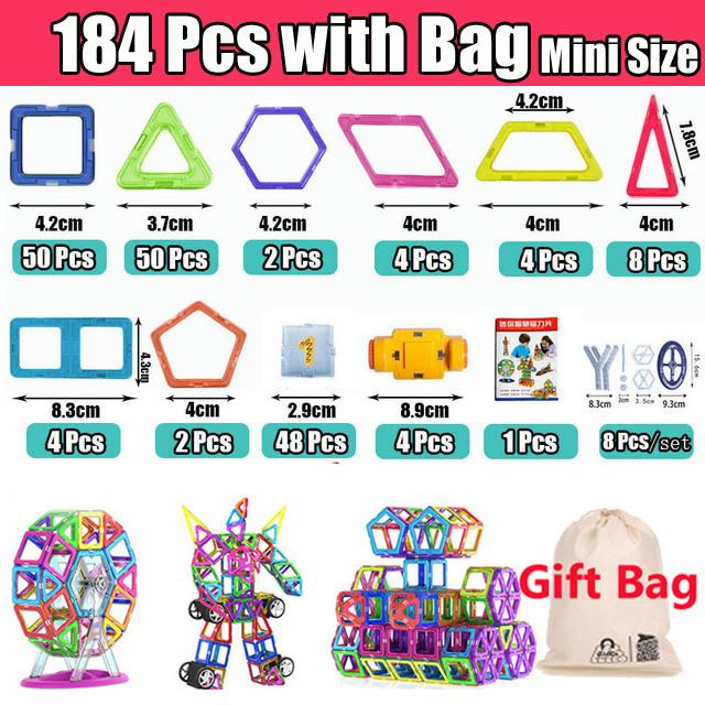 110-184pcs Mini Size Magnetic Constructor Designer Set Magnetic Building Blocks Magnet Bircks Educational Toys For Children Gift