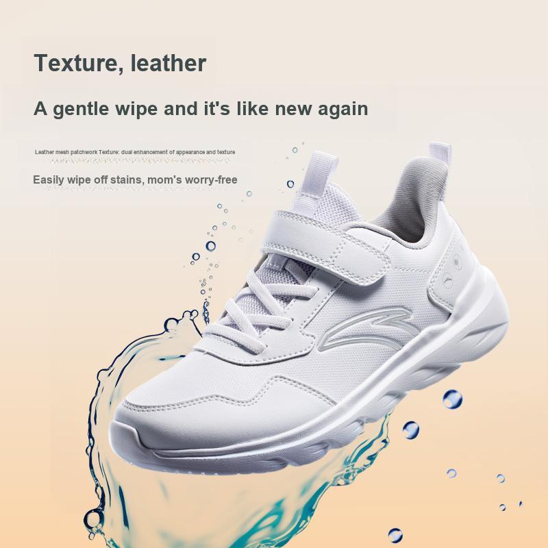 Anta Kids Vitality Synthetic Leather Simple Versatile Lightweight Shock Absorbing Low Top Running Shoes Kids sneaker White A12435568-5
