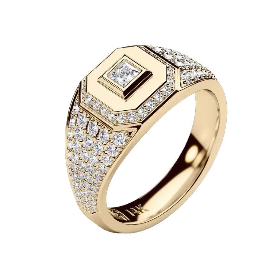 Vergoldeter Inlay-Zirkon Herrenring - Neuer europäischer und amerikanischer Stil, Voll-Diamant-dominantes Design