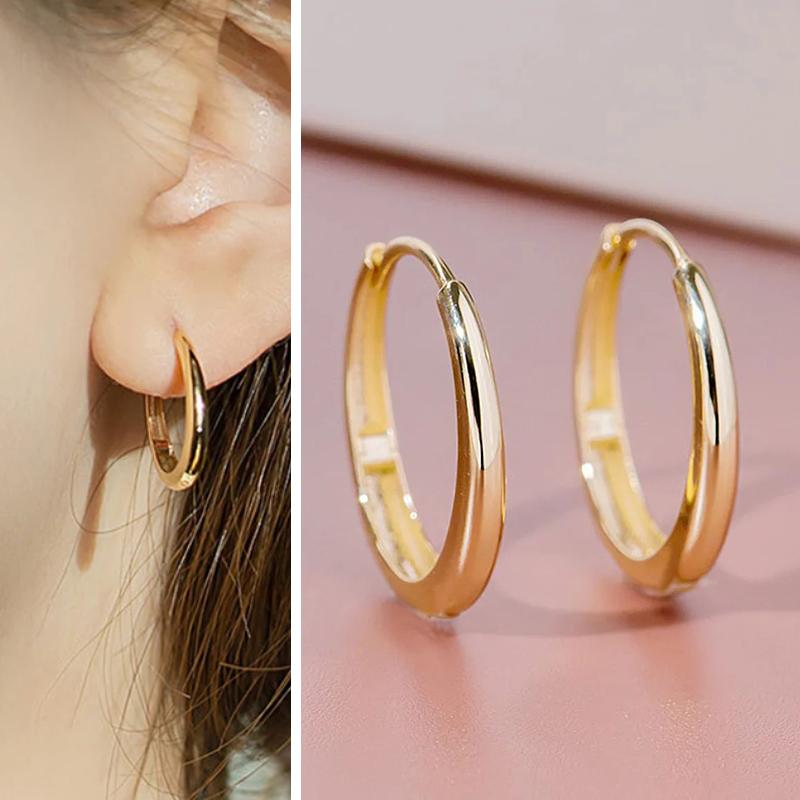 

Huitan Versatile Gold Color Hoop Earrings Female Daily Party Jewelry Matel Style Simple Design Accessories for Women