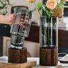 Vases Simple European Hydroponic Plant Household Living Room Table Inserted Flower Wood Base Transparent Glass Vase Home Decor