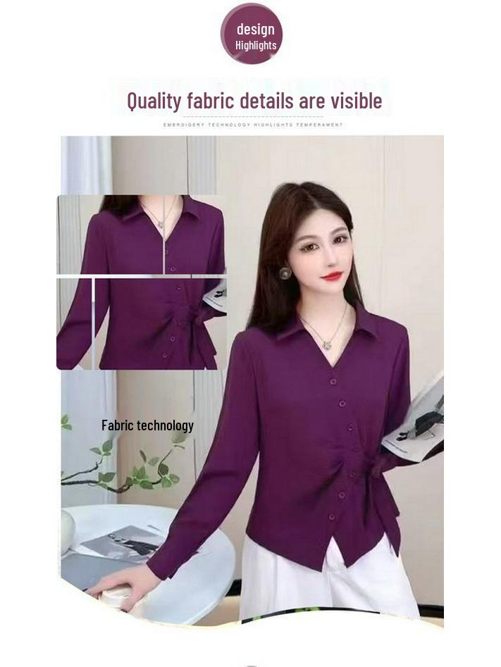 2025 Autumn Women's Long-Sleeve Irregular Tie-Waist Slimming Shirt