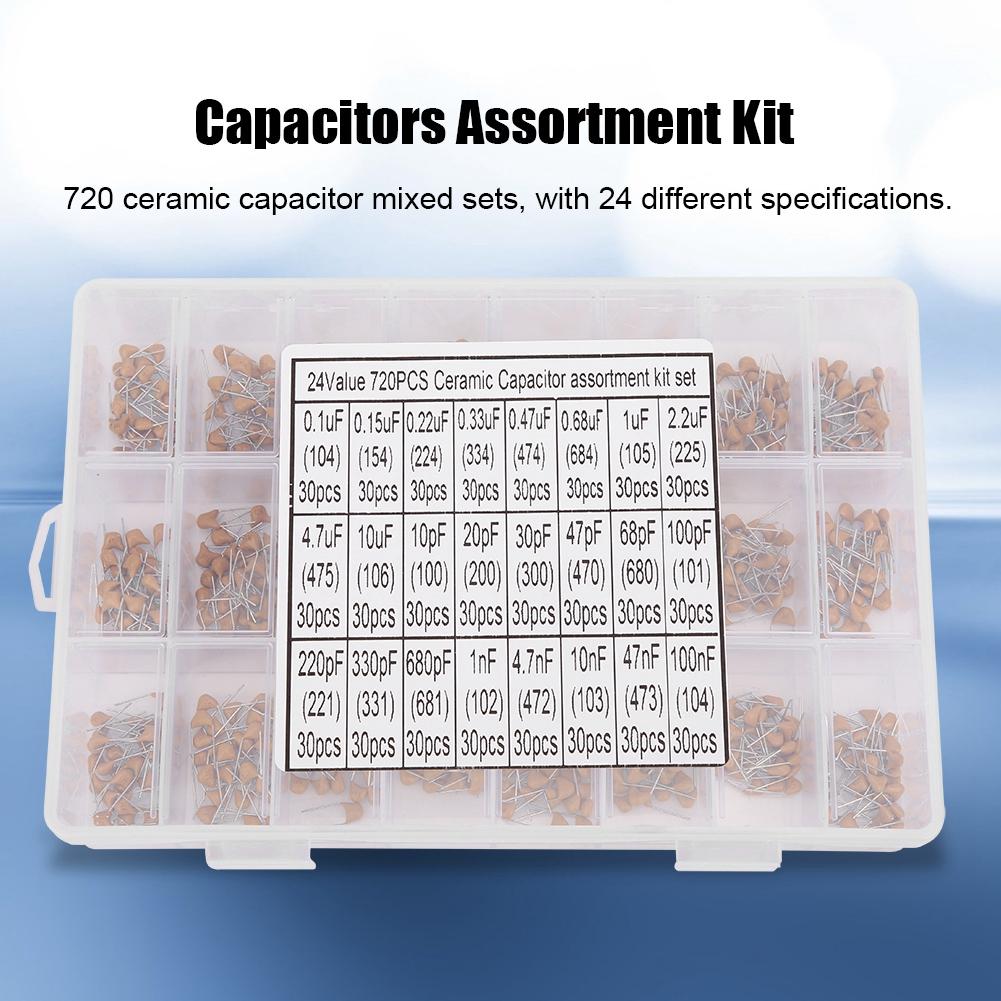 Ceramic Capacitors Assortment Kit, 720pcs 24 Types 0.1uF-100nF 50V