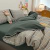 Japanese simple style plaid skin-friendly abrasive four-piece set, bedroom bedding washable sheets, quilt cover kit