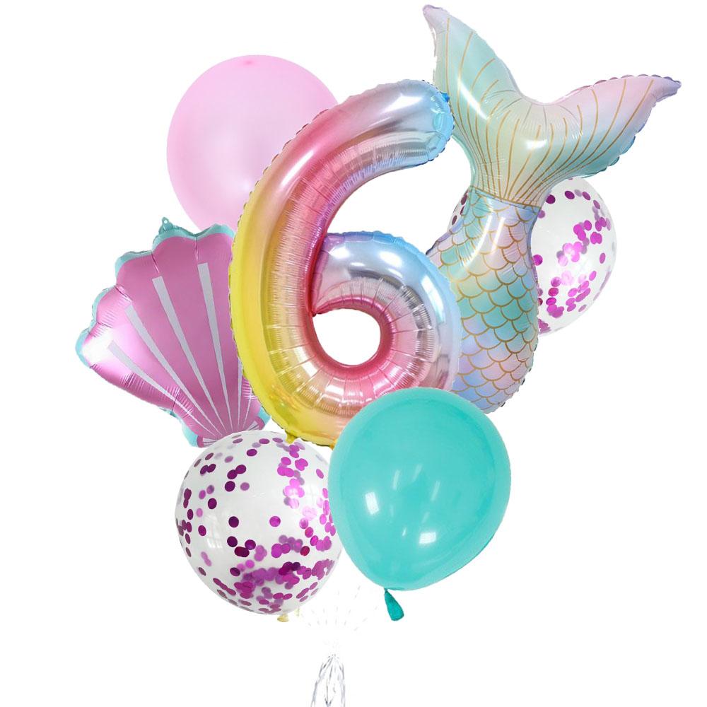 9Pcs/Set 32 Inch Mermaid Number Balloons Foil Balloon Helium Happy Birthday Party Decorations Kids Latex Ballon