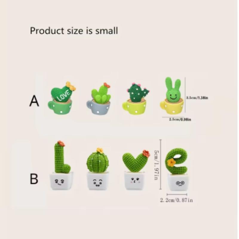 Mini resin cactus green plant car office home living room crafts decoration 1 set of 4 pieces