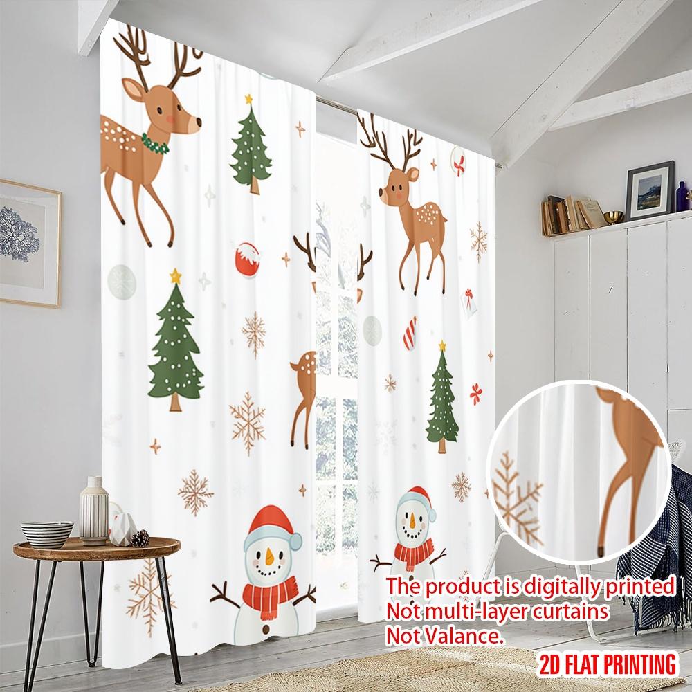 2pcs,2D plane printing Pattern Curtains Cute Reindeer Snowman Christmas (2) Versatile Fabric (without rod) Gifts Perfect for