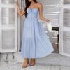Spring and summer European and American temperament vacation style solid color high waist suspender dress dinner dress women's clothing