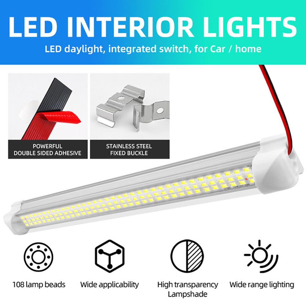 12V-85V Car Interior Lighting Compartment Light 72/108LED Universal Car Cab Reading Light Trunk Light Board with On/Off Switch